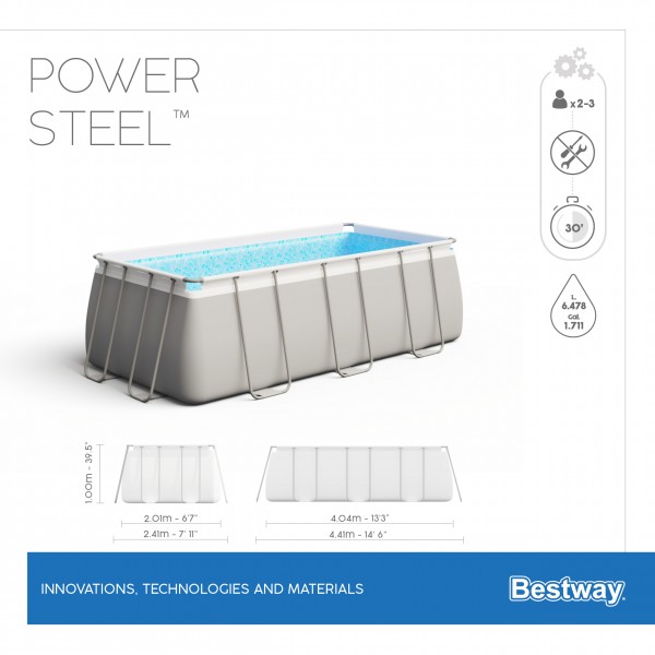 Bestway 56441 BW Каркасный бассейн Power Steel 404х201х100см, 6478л, фил.-насос 2006л/ч, лестница, попл.-дозатор
