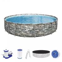 Bestway 56889 BW Каркасный бассейн Power Steel 671x132см "Камень" 40377л, фил.-нас. 9463л/ч, лестн., тент, попл.-доз.