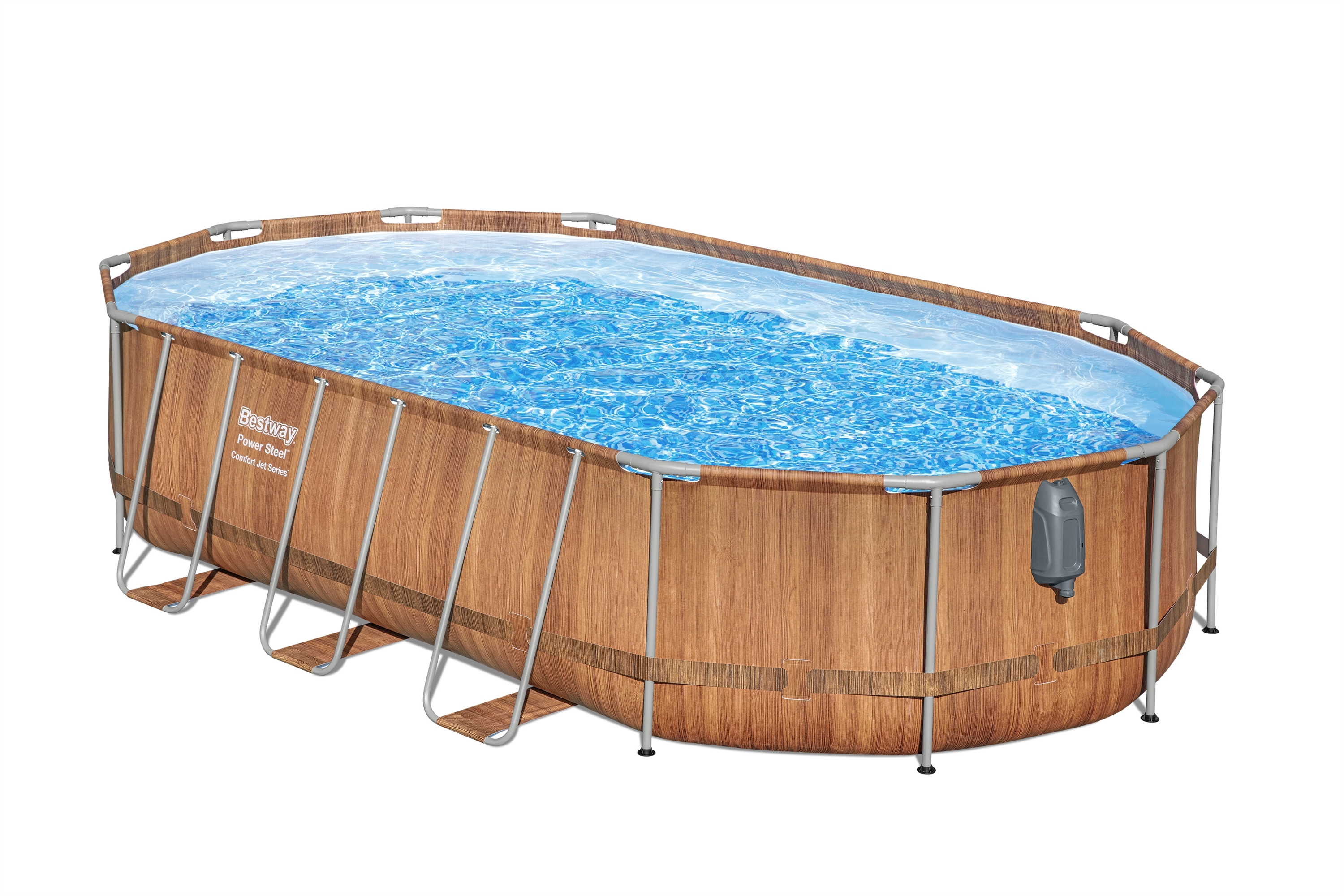 Bestway 56719 BW Каркасный бассейн Power Steel 610x366x122см "Камень" 20241л, фил.-нас. 9463л, лестн, гидромас, подсв