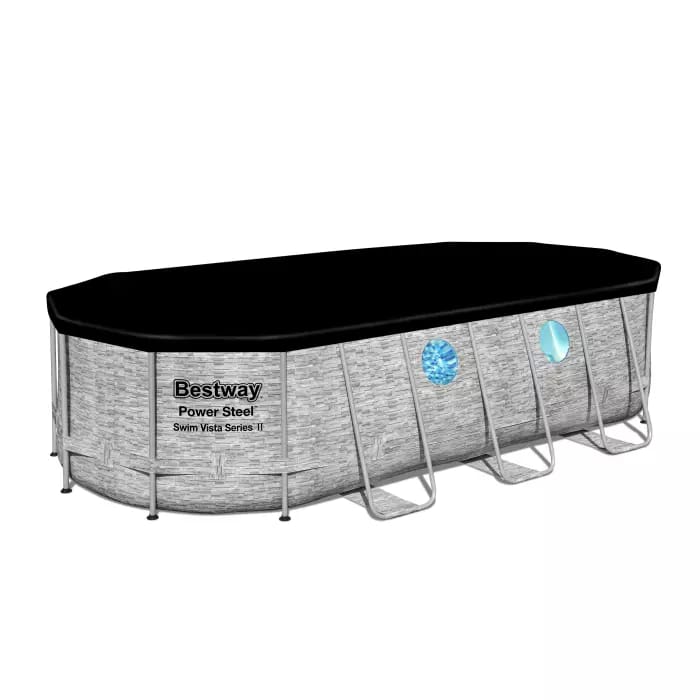 Bestway 56716 BW Каркасный бассейн Power Steel 549х274х122см, "Камень" 13430л, фил.-нас 5678л/ч, лестн, тент, попл-доз
