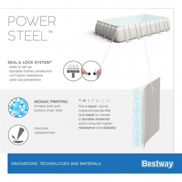 Bestway 56474 BW Каркасный бассейн Power Steel 732х366х132см, 30045л, фил.-насос 9463л/ч, лестница, тент, попл.-доз.