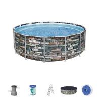 Bestway 56993 BW Каркасный бассейн Power Steel 427x122см "Камень" 15232л, фил.-нас. 3028л/ч, лестн., тент, попл.-доз.