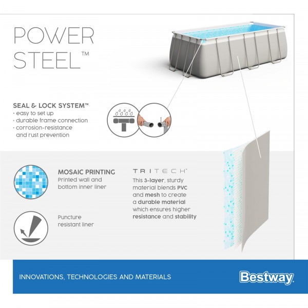 Bestway 56671 BW Каркасный бассейн Power Steel 488х244х122см, 11532л, песч.фил.-нас. 3028л/ч, лестн., тент, попл.-доз