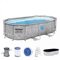Bestway 56714 BW Каркасный бассейн Power Steel 427х250х100см, "Камень", 7250л, фил.-нас. 2006л/ч, лестн, тент, попл-доз